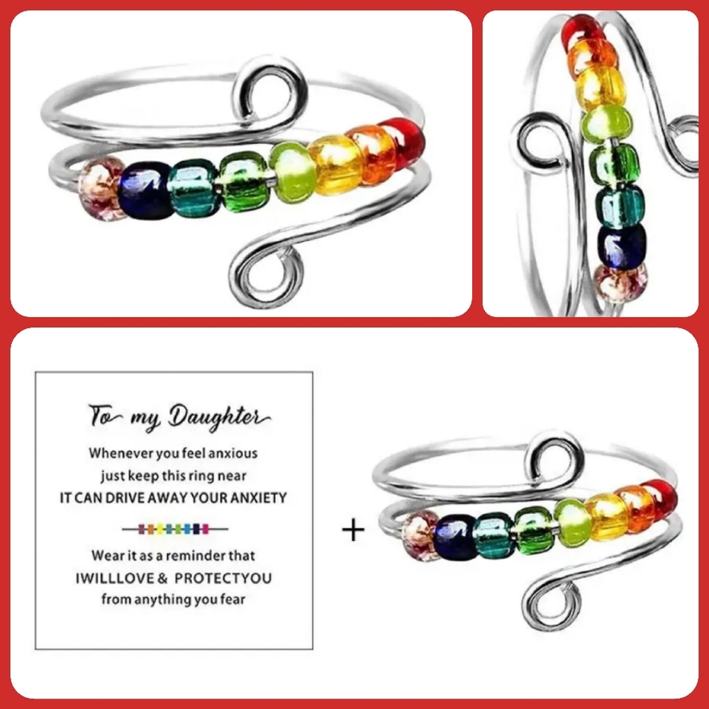 🌷3/$20🌷NWT Silver Rainbow Seed Bead Fidget Ring